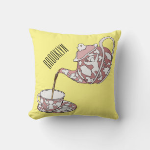 Teacup set cartoon illustration  throw pillow