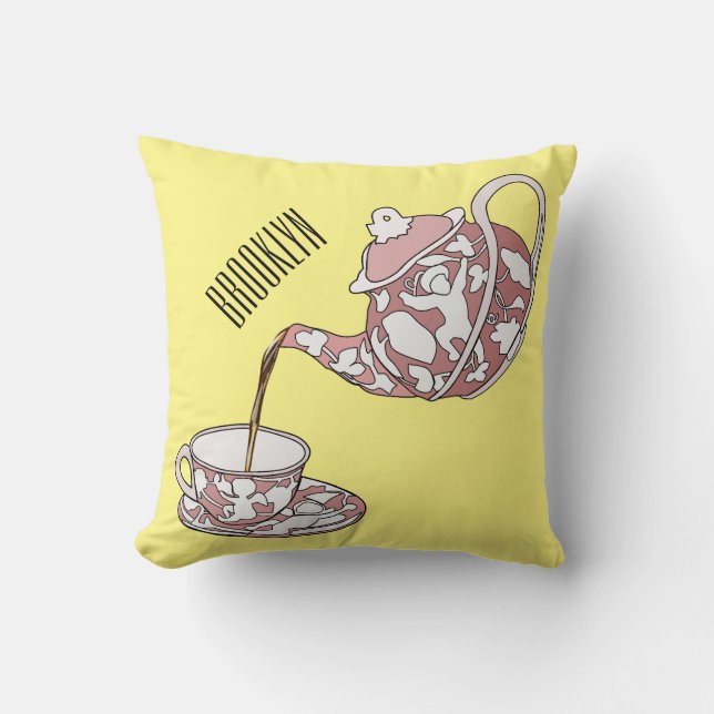 Teacup set cartoon illustration  throw pillow (Front)