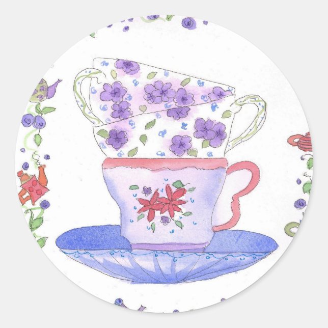 Teacup Stack Tea Time Classic Round Sticker (Front)