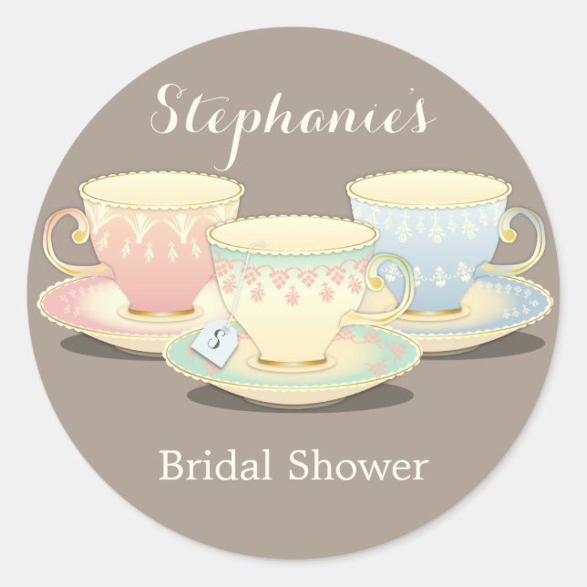Teacup Trio Chic Bridal Shower Tea Party Sticker (Front)