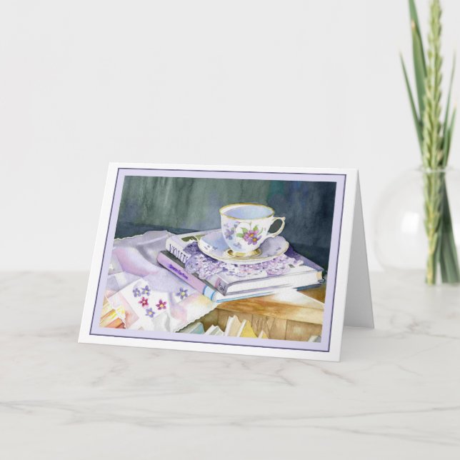 Teacup & Violets Carte pliée 7x5 (Devant)