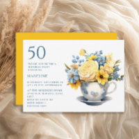 Teacup Yellow Blue Flowers 50th Birthday 