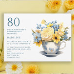 Teacup Yellow Blue Flowers 80th Birthday  Invitation<br><div class="desc">Pretty little teacup with blue and yellow flowers springtime or summer 80th birthday party invitation. This invitation can be purchased printed or as a digital invitation to share with family and friends on social media or through email. Contact me for assistance with your customizations or to request additional matching or...</div>