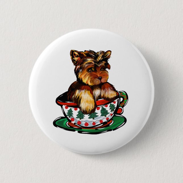 Teacup Yorkies Christmas 2 Inch Round Button (Front)
