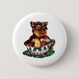 Teacup Yorkies Christmas 2 Inch Round Button