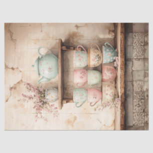 Teacups and Tea Pot Set Rustic Decoupage Tissue Paper