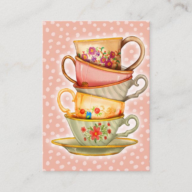 Teacups Business Cards - Vintage Tea Cup Party (Front)