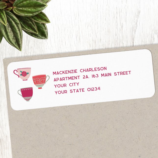 Teacups Return Address (Retro vintage tea cups personalized return address label)