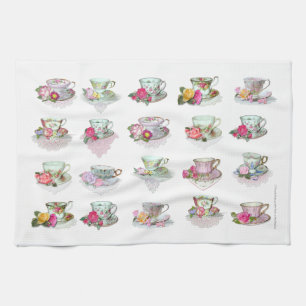 Teacups Tea Cups Pink Roses Floral Tea Cups Kitchen Towel