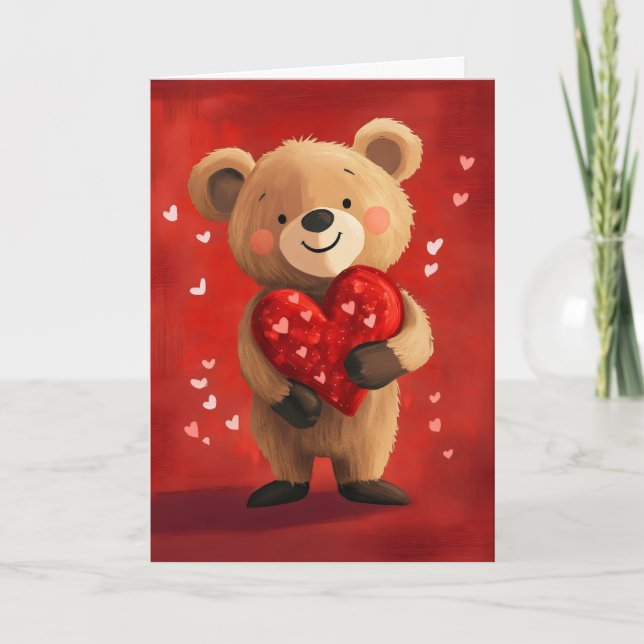 Teady Bear Red Heart Holiday Card (Front)