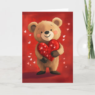 Teady Bear Red Heart Holiday Card
