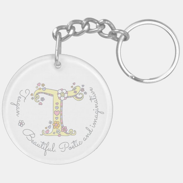 Teagan monogram letter T name and meaning keyring (Back Left)