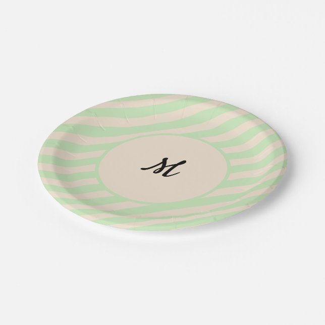 Teagreen Stripes Paper Plate (Angled)