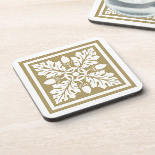 Teak Acorn and Leaf Tile Design Coaster