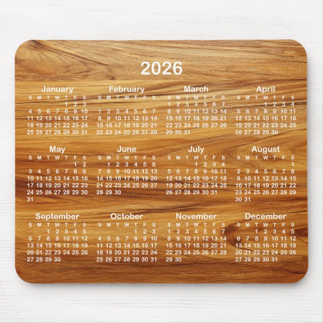 Teak and White 2026 Calendar Mouse Pad (Front)