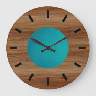 Teak look Teal Turquoise Blue modern Large  Large Clock