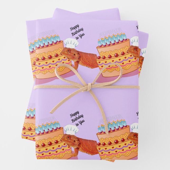 Teak the Birthday Beardie (Bearded Dragon) Wrapping Paper Sheet (In situ)