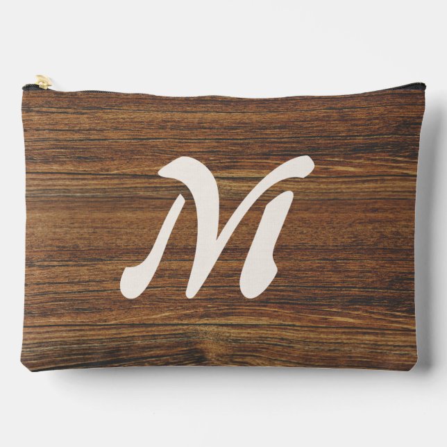 Teak Wood Grain with Monogram Accessory Pouch (Front)