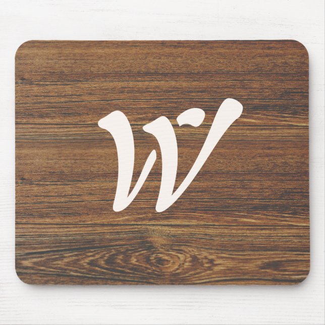 Teak Wood Grain with Monogram Mouse Pad (Front)