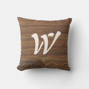 Teak Wood Grain with Monogram Throw Pillow