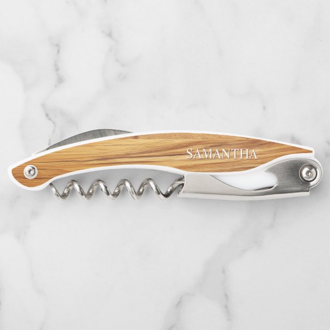 Teak Wood Image Logo White Text Corkscrew (Back)