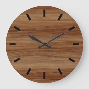 Teak Wood Look Modern Minimalistic  Large Clock