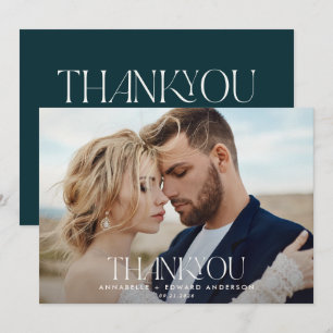 Teal 1 photo wedding thank you modern typography card
