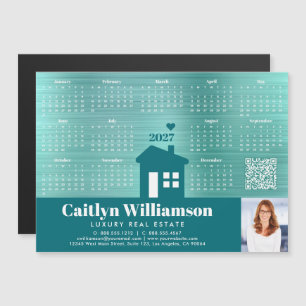 Teal 2026 Calendar Realtor Photo QR Code Magnet