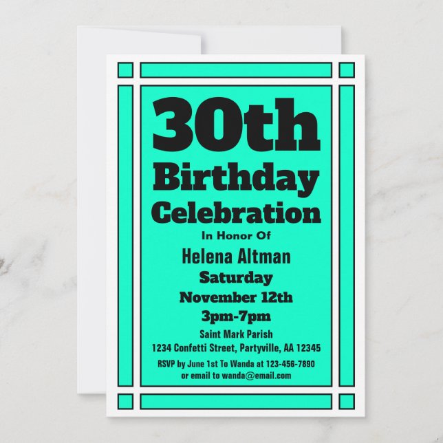 Teal 30th Birthday Invitation (Front)