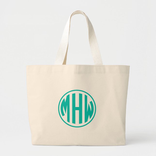 Teal 3 Initial in a Circle Monogram DIY BG Large Tote Bag (Front)