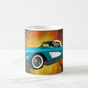 Teal 59 Corvette Car Red Explosion background Magic Mug