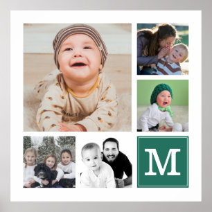 Teal 5  Photo Collage Instagram Gallery Monogram Poster