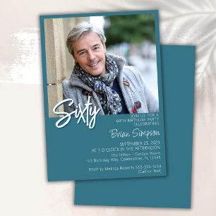 Teal 60th Birthday Photo Invitation
