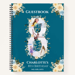 Teal 8th Birthday Photo Yellow Flower Guest Book