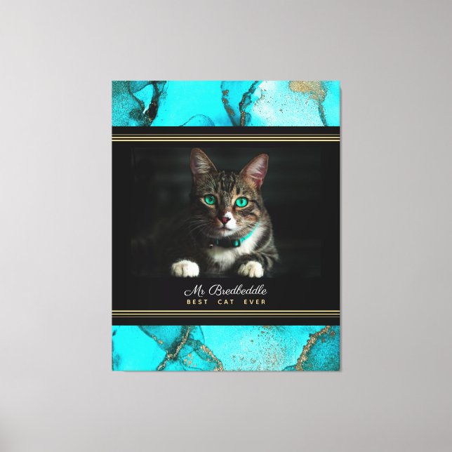 Teal Abstract Best Cat Ever Photo Canvas Print (Front)