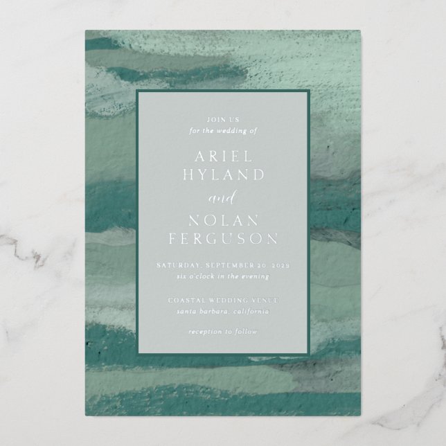 Teal Abstract Coastal Chic Modern Wedding (Front)