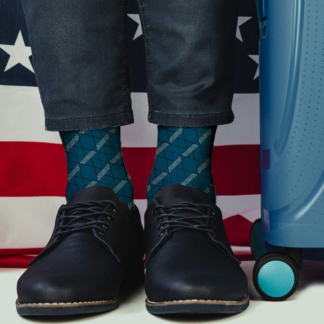    Teal Abstract Pattern Geometric Diamond Stripes Socks (Creator Uploaded)