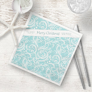 Teal Abstract Snowflake Pattern#10 ID1009 Napkin