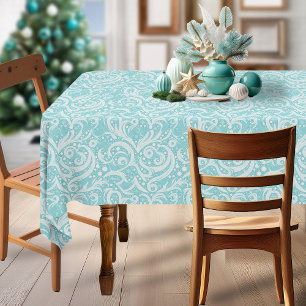 Teal Abstract Snowflake Pattern#10 ID1009 Tablecloth