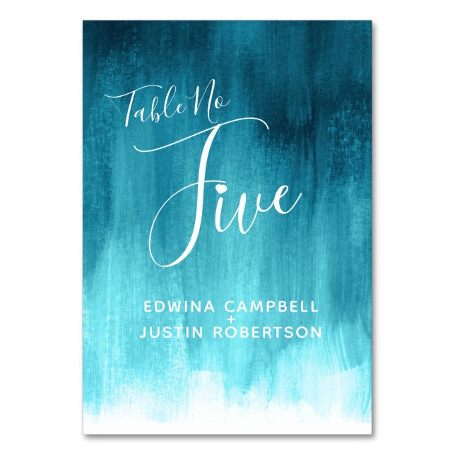 Teal abstract wash modern art table number five (Front)