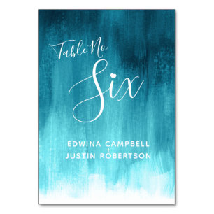 Teal abstract wash modern art table number six