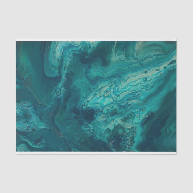 Teal Acrylic Pouring Abstract Fluid Art  Tissue Paper (Front)