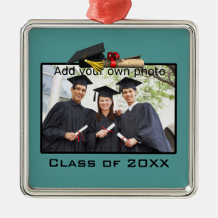 Teal Add your Photo / Year Graduation Metal Ornament