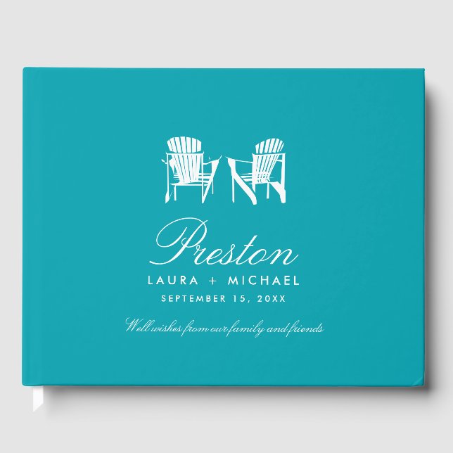Teal Adirondack Chairs Wedding Guest Book (Front)
