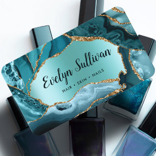 Teal Agate Faux Foil business card