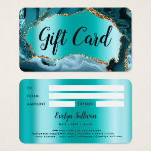 Teal Agate Faux Pearlescent Foil Gift Card