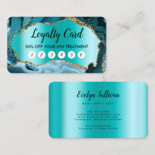 Teal Agate Faux Pearlescent Foil Loyalty Card