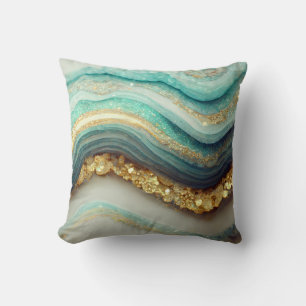 Teal Agate Geode Stone Throw Pillow