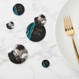 Teal Agate Gold Glitter Photo Dark Wedding Confetti