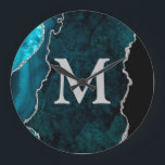 Teal Agate Personalized Monogram Acrylic Large Clock<br><div class="desc">Personalize this Teal Agate Acrylic Wall Clock and add custom text to the design.</div>